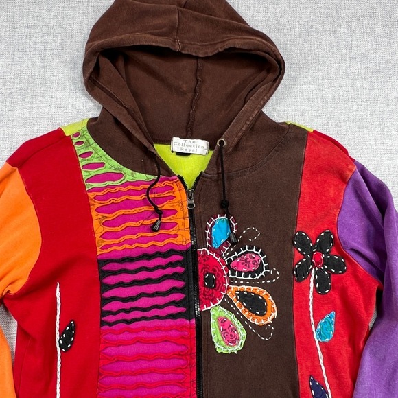 Boho Patchwork Hoodie Jacket‎ Women L Cotton Embroidered Festival Hippie Nepal - Picture 2 of 10